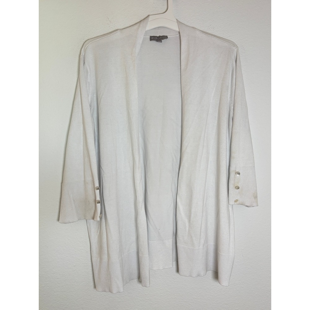 Evolution by Cyrus White Open Front Cardigan 3/4 Button Sleeve Plus Size 1X